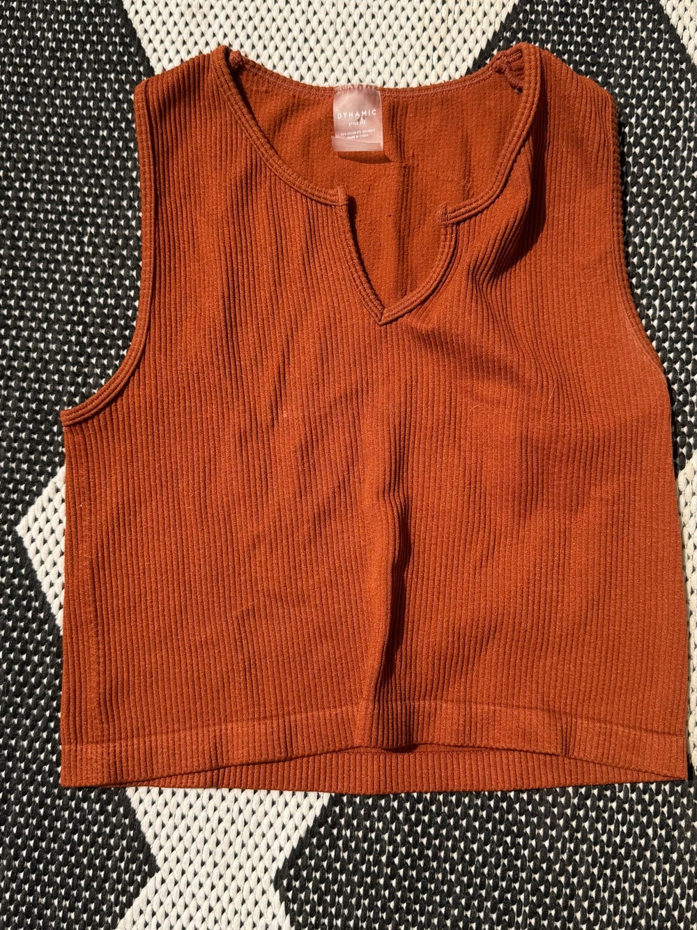 CP Shades Rust-Orange Ribbed Notch-Neck Crop Tank